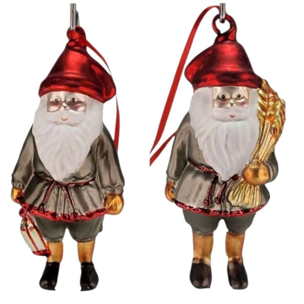 IKEA Glass Santa Claus Christmas Tree Ornaments With Red Ribbon Hangers "5"